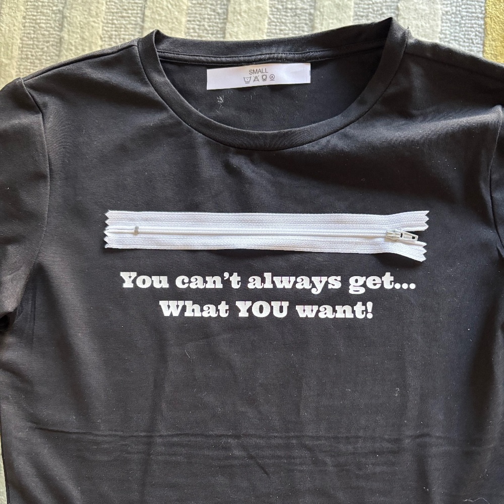 Women’s T with language and sexy zipper